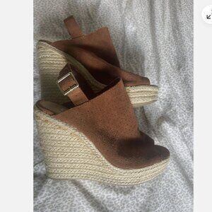 Steve Madden Womens Suede Brown Wedge Platform Sandals Shoes 7 M